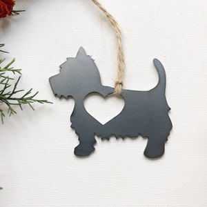 Westie West Highland Terrier Ornament  with Heart Made from  Raw Steel Metal Dog Christmas Ornament Dog Gift Fur Baby Pet Memorial
