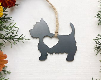 Westie West Highland Terrier Ornament  with Heart Made from  Raw Steel Metal Dog Christmas Ornament Dog Gift Fur Baby Pet Memorial