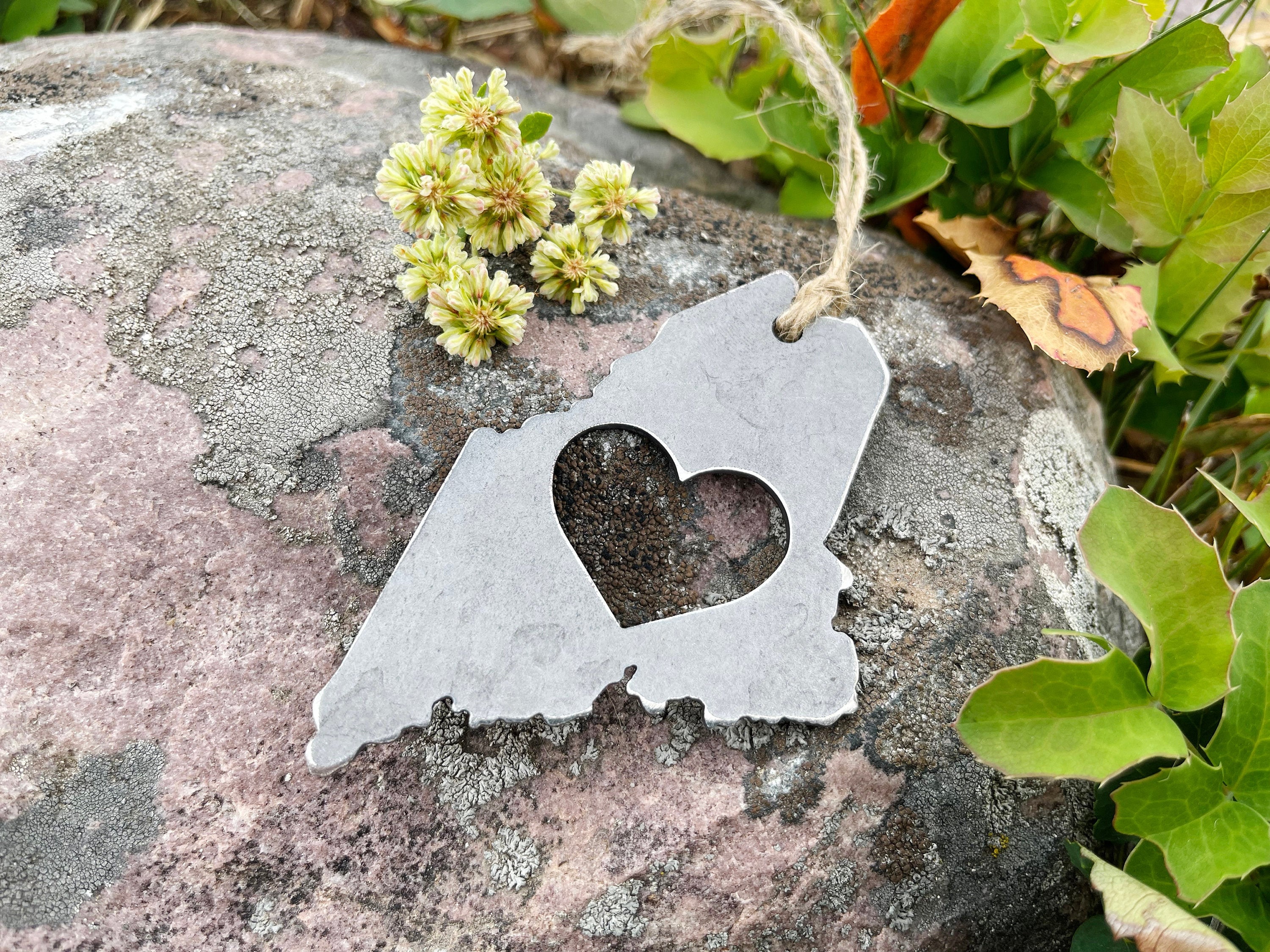Maine State Ornament Made from Raw Steel Christmas Tree Decor Wedding Gift Housewarming Gift Rustic Farmhouse Travel Adventure Gift