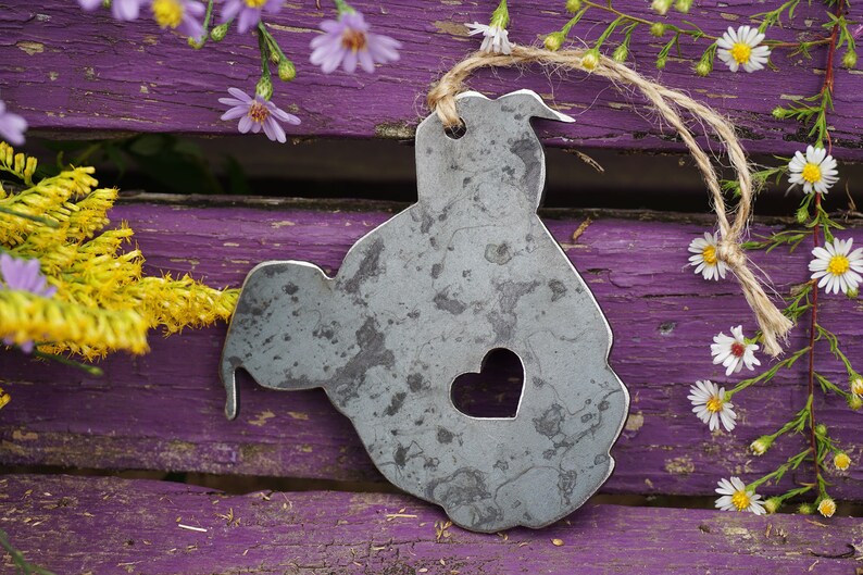 Puppy Dog Ornament with Heart Made from Recycled Raw Steel Metal Dog Ornament Christmas Tree Fur Baby Gift Rescue Dog Gift Pet Memorial image 8