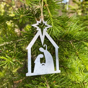 Nativity Christmas Ornament made from Raw Steel Farmhouse Rustic Christmas Tree Decoration Stocking Stuffer Christmas Gift Church Gift image 5