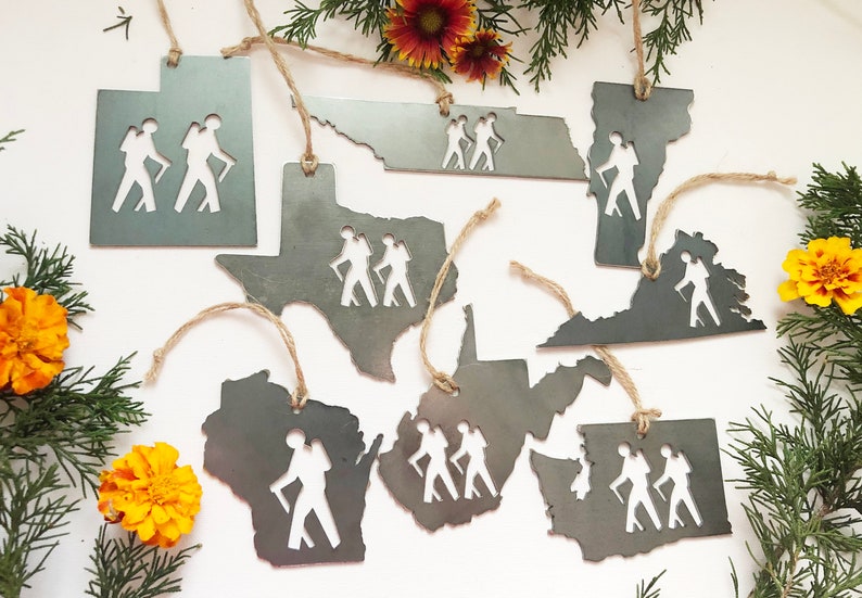 Pick your STATE HIKER Ornament made from Raw Steel Sustainable Gift Adventure Trails Mountain Number of hiker cutouts is NOT an option Bild 10