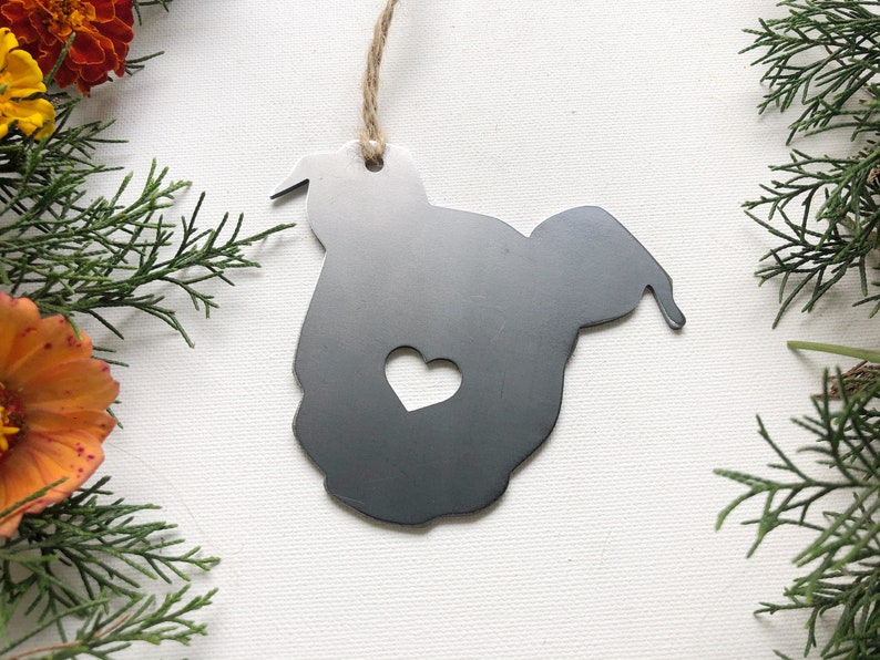 Puppy Dog Ornament with Heart Made from Recycled Raw Steel Metal Dog Ornament Christmas Tree Fur Baby Gift Rescue Dog Gift Pet Memorial image 10