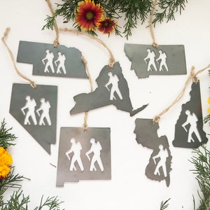 Pick your STATE HIKER Ornament made from Raw Steel Sustainable Gift Adventure Trails Mountain Number of hiker cutouts is NOT an option Bild 8