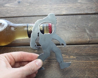 Bigfoot Bottle Opener made from Heavy Duty 11g Raw Steel Yeti Sasquatch Adventure Explore Wedding Anniversary Gift Birthday Rustic Cabin Bar