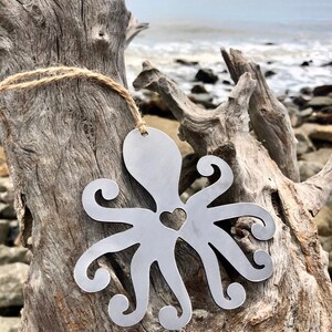 Octopus Metal Ornament Christmas Tree Decoration Holiday Decor Ocean Sea Beach House Hostess Gift Stocking Stuffer made from recycled steel image 2