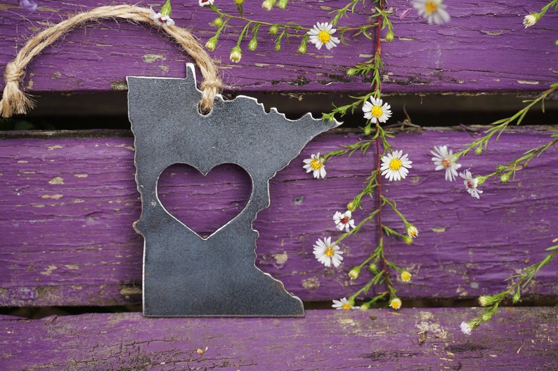 Minnesota State Ornament Made from Raw Steel Christmas Decoration Host Gift Wedding Gift Housewarming Gift Sustainable Gift image 4