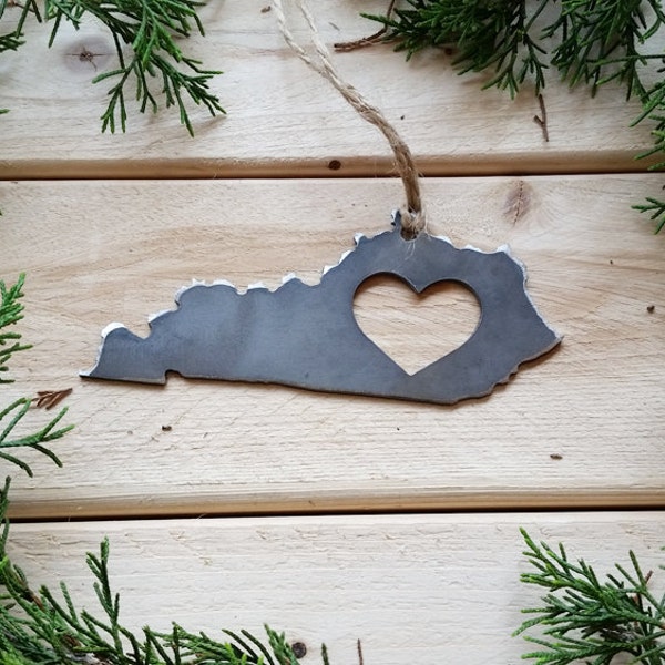 Kentucky State Ornament Made from Recycled Raw Steel Christmas Tree Decoration Host Gift Wedding Gift Housewarming Gift Rustic Farmhouse