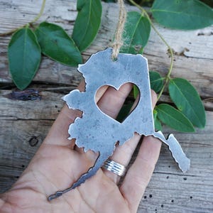 Alaska State Ornament Made from Recycled Raw Steel Christmas Tree Decoration Stocking Stuffer House Warming Gift Cabin Rustic Farmhouse image 7