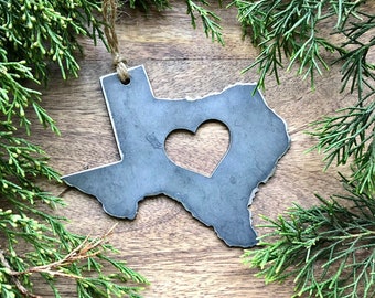 Ornement de l'État du Texas en acier brut, décoration d'arbre de Noël, cadeau d'hôte, cadeau de mariage, cadeau de pendaison de crémaillère, décoration en métal de ferme rustique