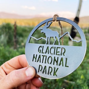 Glacier National Park Ornament made from recycled steel Montana Hiker Explore Adventure Into the Woods Climb Mountain Hiking Christmas Decor image 1