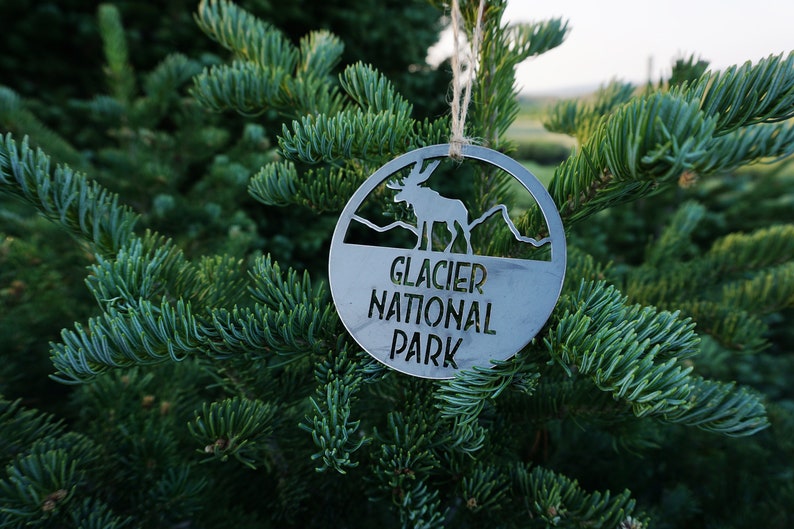 Glacier National Park Ornament made from recycled steel Montana Hiker Explore Adventure Into the Woods Climb Mountain Hiking Christmas Decor image 5