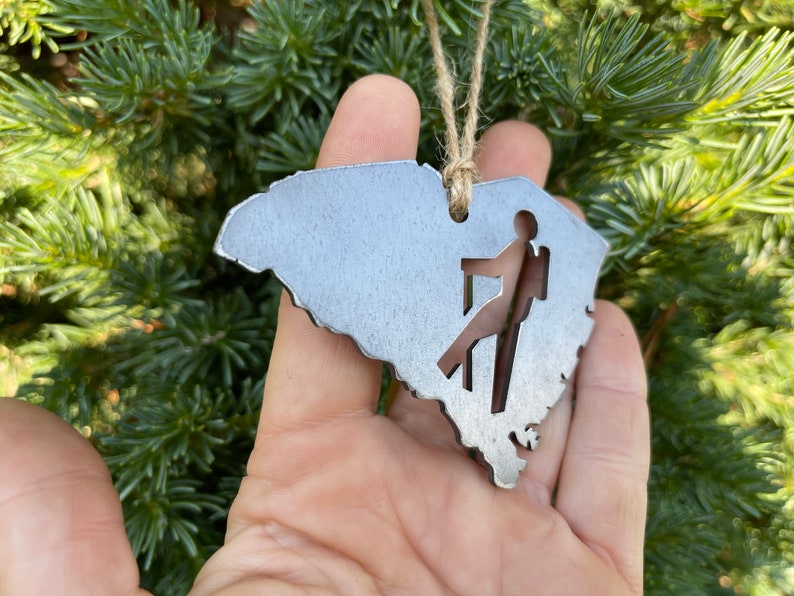 South Carolina State Hiker Metal Ornament made from Raw Steel Sustainable Adventure Gift Traveler Keepsake Gift Outdoors Wanderer Adventure image 3