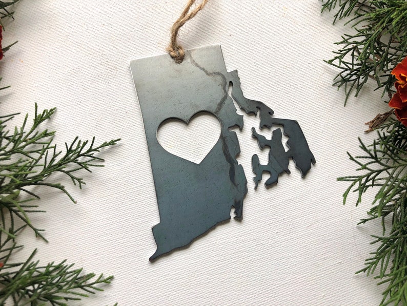 Rhode Island State Ornament Made from Raw Steel Christmas Tree Decoration Host Gift Wedding Gift Housewarming Gift Party Favor image 3