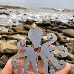 Octopus Metal Ornament Christmas Tree Decoration Holiday Decor Ocean Sea Beach House Hostess Gift Stocking Stuffer made from recycled steel image 3