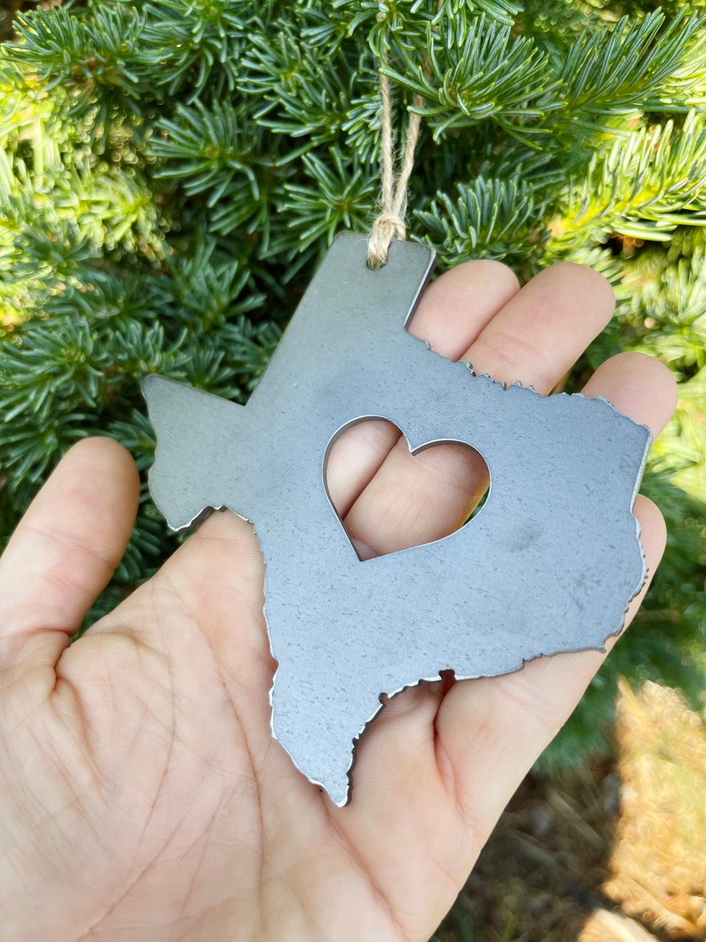 Texas State Ornament Sustainable Gift Steel Anniversary Gift Bag Tag Gift Tag Wedding Favor Rustic Farmhouse Decoration Valentines Day Gift image 2