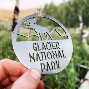 Glacier National Park Ornament made from recycled steel Montana Hiker Explore Adventure Into the Woods Climb Mountain Hiking Christmas Decor image 8