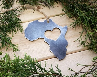 Africa Raw Steel Ornament Metal Heart Christmas Tree Ornament Holiday Gift Industrial Decor Wedding Favor Anniversary Gift Stocking Stuffer