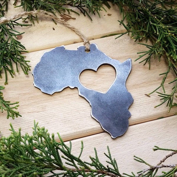 Africa Raw Steel Ornament Metal Heart Christmas Tree Ornament Holiday Gift Industrial Decor Wedding Favor Anniversary Gift Stocking Stuffer