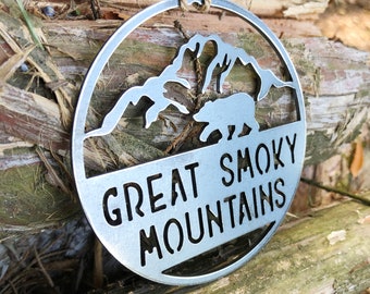 Great Smoky Mountain National Park Ornament made from raw steel Bear Cabin Tennessee North Carolina Gatlinburg Sevierville Knoxville Hike