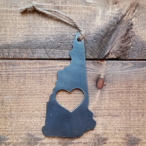 New Hampshire State Ornament With Heart Rustic Raw Steel Love NH ...
