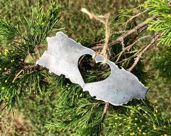 Puerto Rico Ornament made from Raw Steel / Christmas Decoration / Host Gift / Wedding Gift / Sustainable Gift / Metal Heirloom Gift