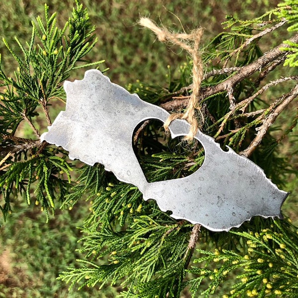 Puerto Rico Ornament made from Raw Steel / Christmas Decoration / Host Gift / Wedding Gift / Sustainable Gift / Metal Heirloom Gift