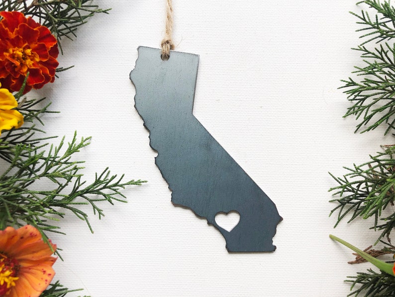 California State Ornament with tiny heart over Los Angeles Christmas Ornament Sustainable Gift Holiday Gift Housewarming Gift Stocking image 4