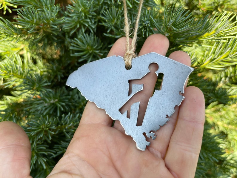 South Carolina State Hiker Metal Ornament made from Raw Steel Sustainable Adventure Gift Traveler Keepsake Gift Outdoors Wanderer Adventure image 4