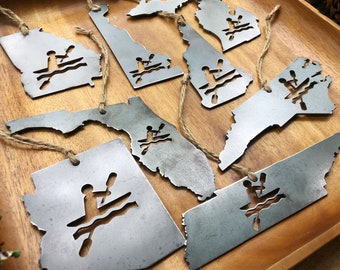 STATE Kayak Metal Ornament made from Raw Steel Sustainable Gift Explore White Water Adventure Gift River Lake Ocean Made in USA by US