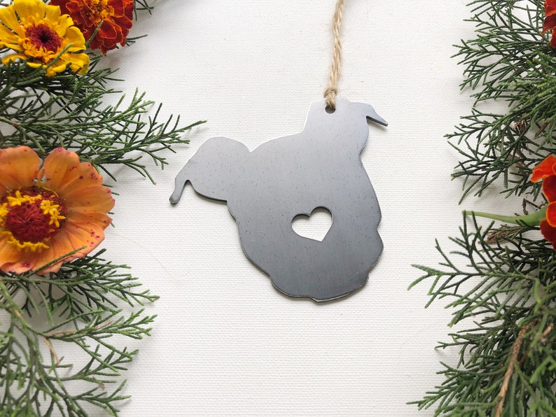 Puppy Dog Ornament with Heart Made from Recycled Raw Steel Metal Dog Ornament Christmas Tree Fur Baby Gift Rescue Dog Gift Pet Memorial image 7