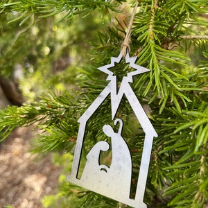 Nativity Christmas Ornament made from Raw Steel Farmhouse Rustic Christmas Tree Decoration Stocking Stuffer Christmas Gift Church Gift image 4