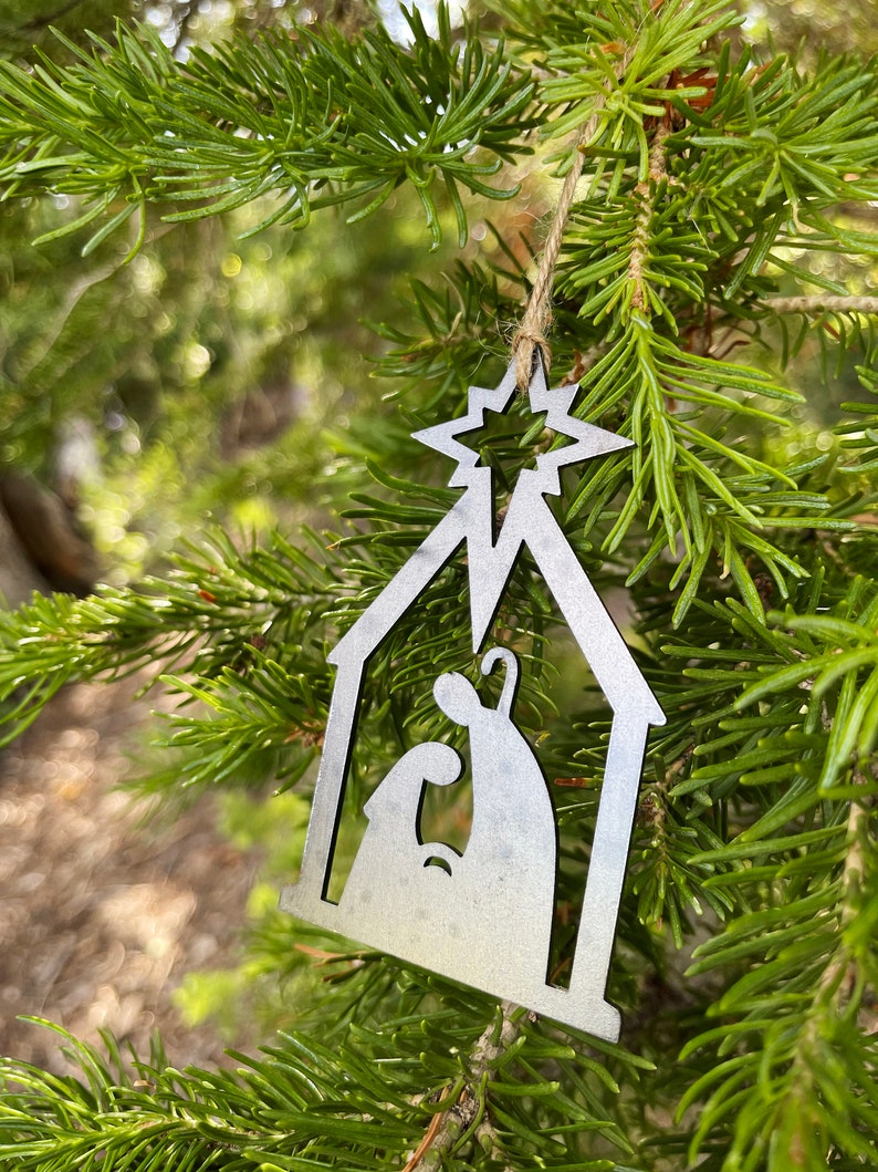 Nativity Christmas Ornament made from Raw Steel Farmhouse Rustic Christmas Tree Decoration Stocking Stuffer Christmas Gift Church Gift image 4