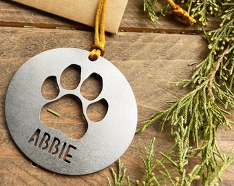 Dog Paw Personalized Heirloom Ornament made from Raw Steel Farmhouse Christmas Tree Decoration  Pet Sitter Gift FurBaby Puppy Dog Loss Gift