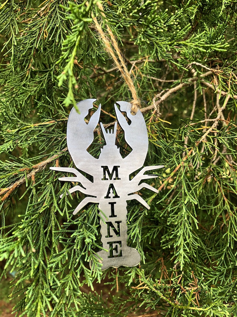 Maine Lobster Christmas Ornament Made From Raw Recycled Steel Etsy