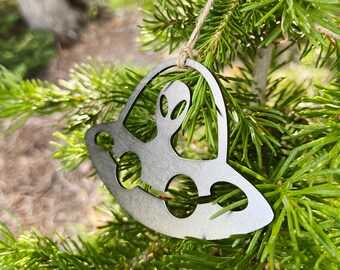 UFO Spacecraft With Alien Ornament Made From Raw Steel Sustainable