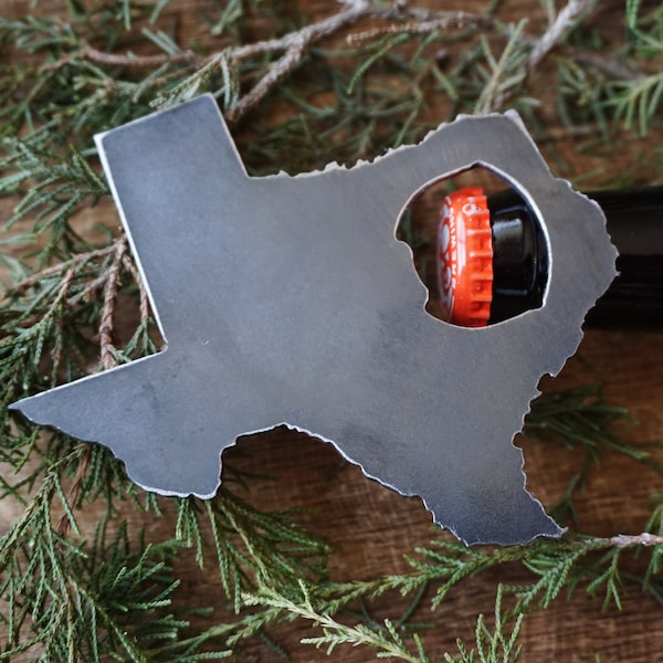 Texas State Bottle Opener Made From Recycled Raw Steel Sustainable Gift House Warming Gift Rustic Farmhouse Kitchen Dallas Austin Houston