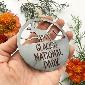 Glacier National Park Ornament made from recycled steel Montana Hiker Explore Adventure Into the Woods Climb Mountain Hiking Christmas Decor image 3