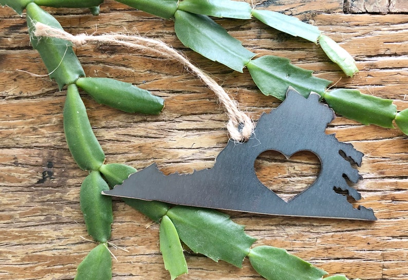 Virginia State Ornament made with Raw Steel Anniversary Gift Wedding Gift Party Favor Welcome Gift New House Gift Sustainable Gift image 8