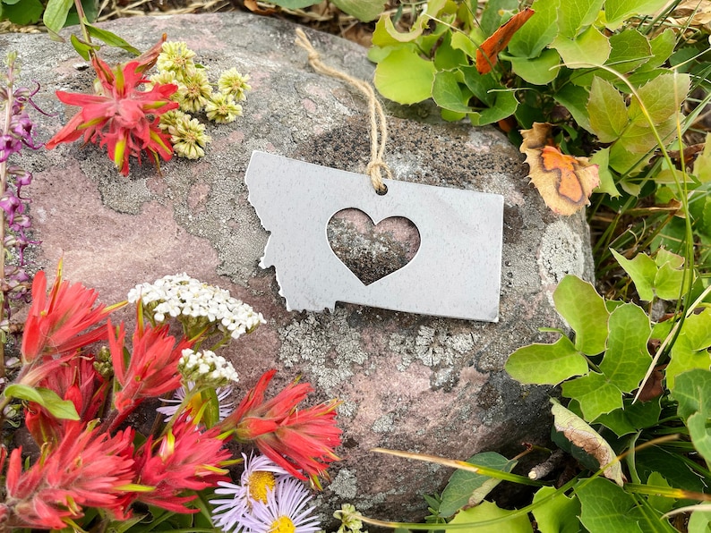 Montana State Ornament made from Raw Steel Rustic Cabin Christmas Decoration Helena Billings Bozeman Great Falls Missoula Kalispell Glacier image 1