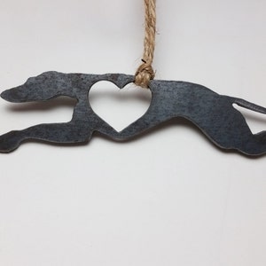 Greyhound Dog Ornament with Heart made from Recycled Raw Steel Rustic Farmhouse Pet memorial Pet Loss Gift Dog Love Sustainable Christmas image 10