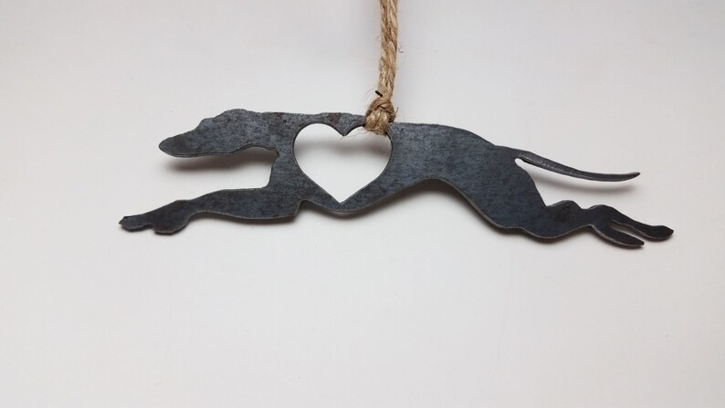 Greyhound Dog Ornament with Heart made from Recycled Raw Steel Rustic Farmhouse Pet memorial Pet Loss Gift Dog Love Sustainable Christmas image 10