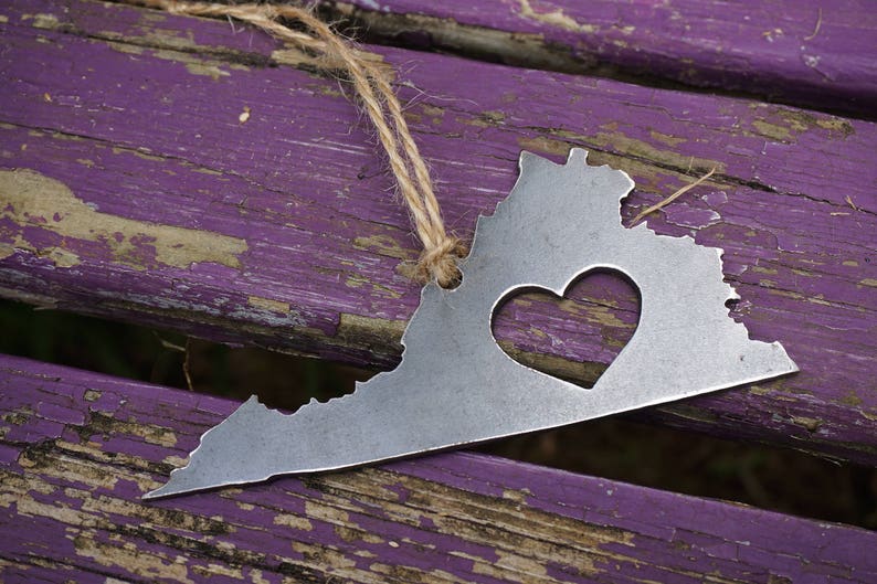 Virginia State Ornament made with Raw Steel Anniversary Gift Wedding Gift Party Favor Welcome Gift New House Gift Sustainable Gift image 7