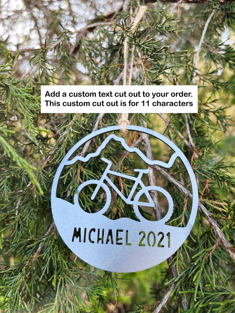 Mountain Biking Ornament made from 14g Raw US Steel Sustainable Gift Adventure Gift Explore Biking Gift Ride Bikes up to 12 Characters