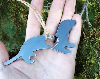 Otter Metal Christmas Ornament made from recycled Steel Christmas Tree Decor Holiday Gift River Ocean Sea Stocking Stuffer