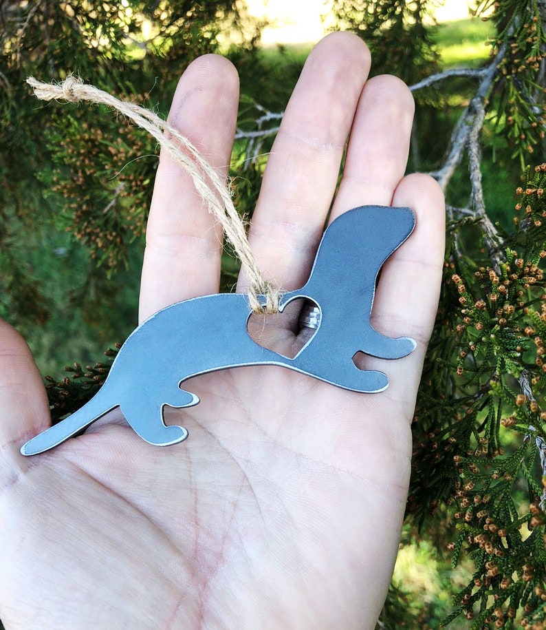 Otter Metal Christmas Ornament made from recycled Steel Christmas Tree Decor Holiday Gift River Ocean Sea Stocking Stuffer image 1