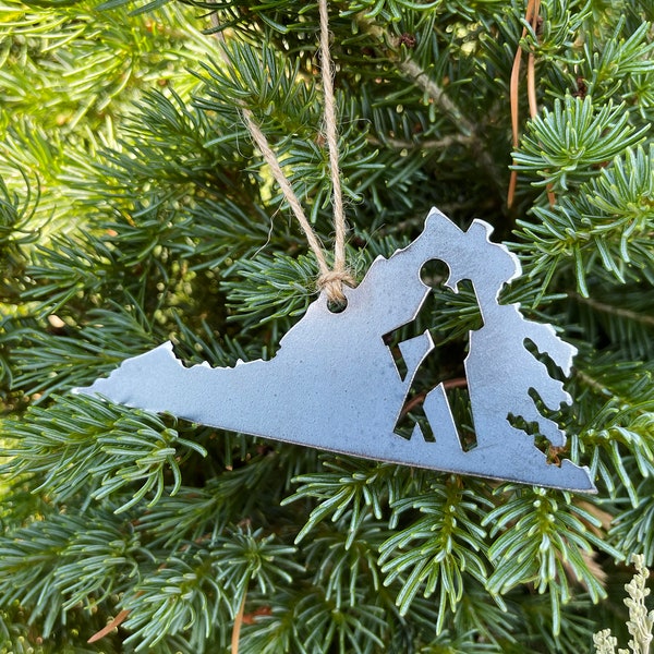 Virginia Hiker Christmas Ornament VA Metal State Heart Christmas Tree Ornament Holiday Gift Industrial Decor Wedding Favor By BE Creations