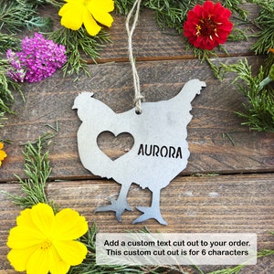 Chicken Hen Ornament with Heart made from Recycled Raw Steel Rustic Farmhouse Decor Farm Barn Homestead Farmstead Fresh Eggs Farm to Table up to 12 Characters