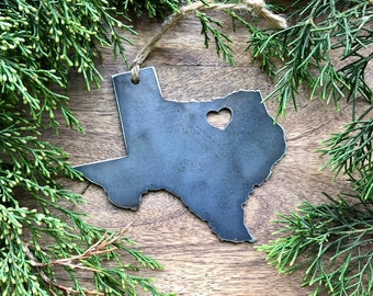 Texas State Dallas Fort Worth Ornament Raw Steel Rustic Farmhouse Decor Host Gift Sustainable Gift Steel Anniversary Gift Rustic Barn Decor