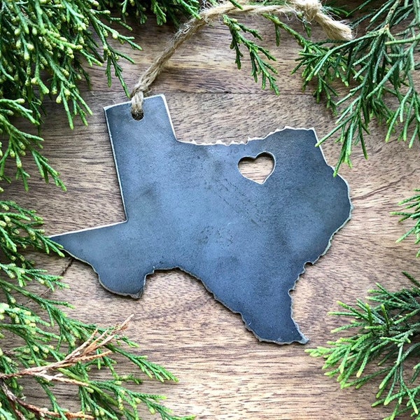 Texas State Dallas Fort Worth Ornament Raw Steel Rustic Farmhouse Decor Host Gift Sustainable Gift Steel Anniversary Gift Rustic Barn Decor